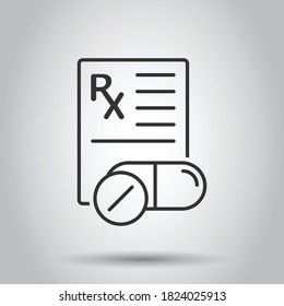 Prescription icon in flat style. Rx document vector illustration on white isolated background. Paper business concept.