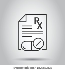 Prescription icon in flat style. Rx document vector illustration on white isolated background. Paper business concept.