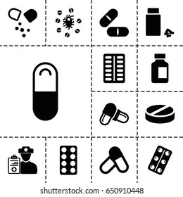 Prescription icon. set of 13 filled prescriptionicons such as pill, medical bottle, medicine, medical pills, doctor prescription