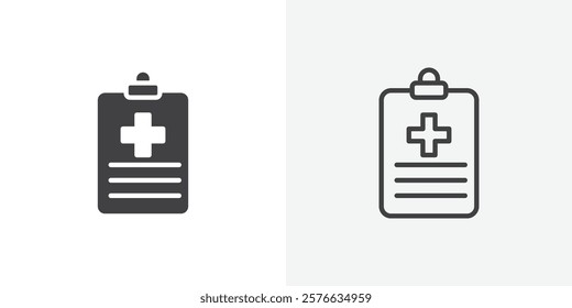 Prescription icon set in black flat solid and outlined style.