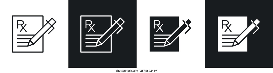 Prescription icons collection in black and white solid and line style