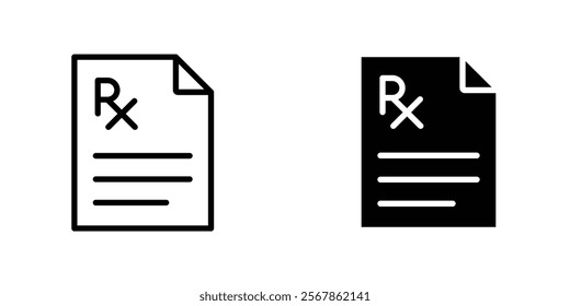Prescription icons collection in Filled flat and thin line style.
