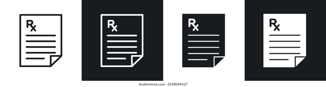 Prescription icons pack in black and white filled and outlined versions.