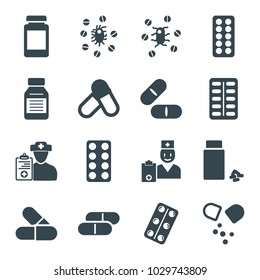 Prescription icons. set of 16 editable filled prescription icons such as pill, medicine, medical pills, doctor prescription, virus and pills