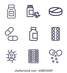 Prescription icons set. set of 9 prescription outline icons such as pill, medical bottle, medicine