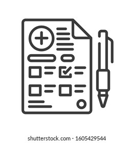 Prescription line black icon. Drug list for shopping. Pictogram for web, mobile app, promo. UI UX design element. Editable stroke.