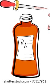 Prescription Liquid Medicine in a Bottle and Dripping from a Medicine Dropper