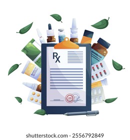 Prescription medication banner design. Template for poster, flyer, web page. Vector illustration. 