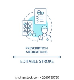 Prescription medications blue concept icon. Pneumonia treatment abstract idea thin line illustration. Drugs against flu viruses. Vector isolated outline color drawing. Editable stroke