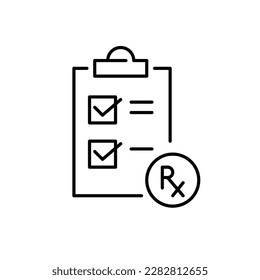 Checkliste für verschreibungspflichtige Arzneimittel. Pixel perfektes, bearbeitbares Strichzeilendesign-Symbol