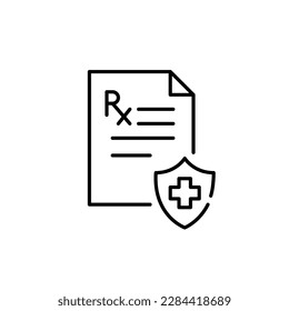 Prescription medications covered by healthcare plan. Pixel perfect, editable stroke line design icon