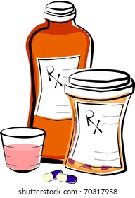 Prescription Medicine Pill and Liquid Bottles