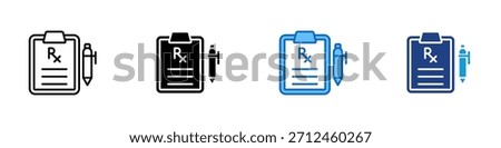 Prescription Note Multiple Style Icon Design Vector - Clipboard with prescription symbol and pen, representing medication list or doctor's order