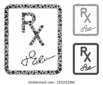 Prescription page composition of rugged elements in variable sizes and color tones, based on prescription page icon. Vector bumpy elements are combined into composition.