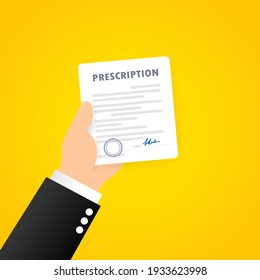 Prescription. Painkiller medication doctor prescription. Pharmaceutical industry, therapy drugs. Vector on isolated background. EPS 10