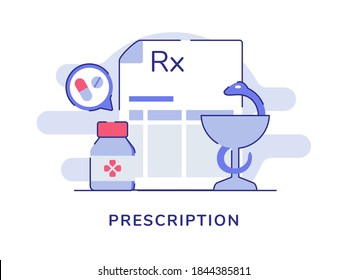 Prescription paper drug bottle snake glass white isolated background with flat color outline style