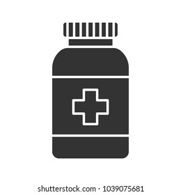 Prescription pills bottle glyph icon. Medications. Silhouette symbol. Negative space. Vector isolated illustration