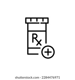 Reposición de la receta en farmacia. Pídele la botella. Icono de trazo de píxeles perfecto, modificable