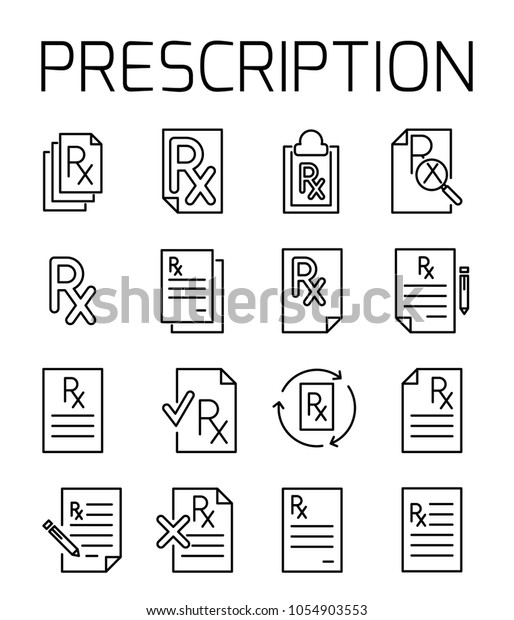 Prescription related vector icon set.\
Well-crafted sign in thin line style with editable stroke. Vector\
symbols isolated on a white background. Simple\
pictograms.