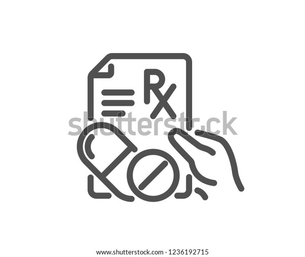 Prescription Rx recipe line icon. Medicine drugs\
pills sign. Quality design flat app element. Editable stroke\
Prescription drugs icon.\
Vector
