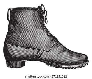 Prescription shoe for the foot soldier passed, vintage engraved illustration. Industrial encyclopedia E.-O. Lami - 1875. 