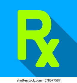 Prescription Symbol long shadow vector icon. Style is a flat light symbol with rounded angles on a blue square background.