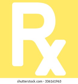 Prescription Symbol vector icon. Style is flat symbol, white color, rounded angles, yellow background.