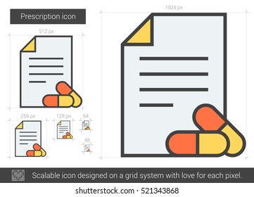 Prescription vector line icon isolated on white background. Prescription line icon for infographic, website or app. Scalable icon designed on a grid system.
