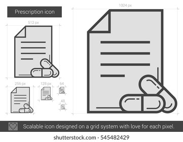 Icono de línea vector de prescripción aislado en fondo blanco. Icono de línea de prescripción para infografía, sitio web o aplicación. Icono escalable diseñado en un sistema de cuadrícula.