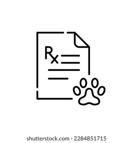 Prescription for veterinary medicine. Pet healthcare. Pixel perfect, editable stroke icon
