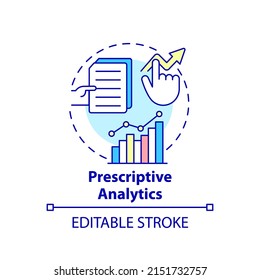 Prescriptive analytics concept icon. Business data analysis type abstract idea thin line illustration. Marketing and sales. Isolated outline drawing. Editable stroke. Arial, Myriad Pro-Bold fonts used