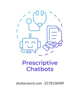 Prescriptive chatbots blue gradient concept icon. Medical advice online service. Telemedicine technology. Round shape line illustration. Abstract idea. Graphic design. Easy to use in presentation