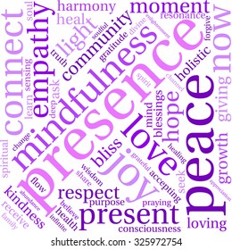 Presence word cloud on a white background. 