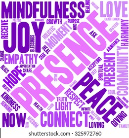 Presence word cloud on a white background. 