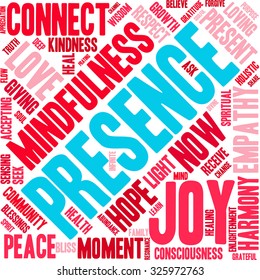 Presence word cloud on a white background. 