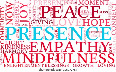 Presence word cloud on a white background. 