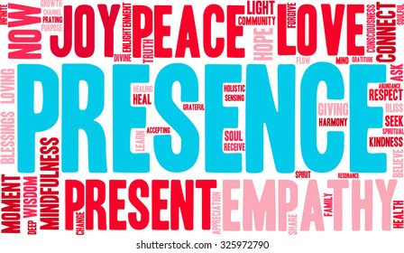 Presence word cloud on a white background. 