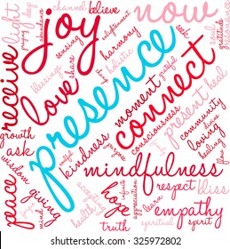 Presence word cloud on a white background. 