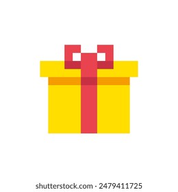 Present 8 bit icon, Gift pixel item for game interface, Packed box game element resource.