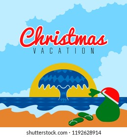 Present bag on the beach. Christmas summer vacation. Vector illustration design