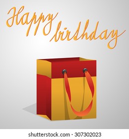A present bag with a text happy birthday. Vector illustration.