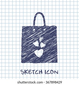 present bag wit hearts vector sketch icon 