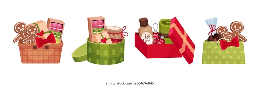 Cajas actuales y cajas de cartón llenas de vectores de regalo