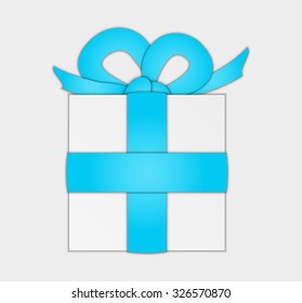 present with blue ribbon and bow on gray background