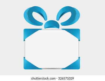present with blue ribbon and bow on gray background