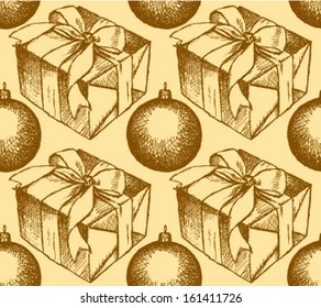 Present box and ball, Christmas seamless pattern 