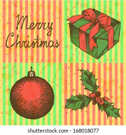 Present box, ball and mistletoe, Christmas set  