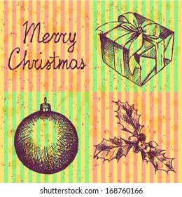 Present box, ball and mistletoe, Christmas set  