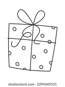 Present box for birthday holiday element in line art. Vector illustration