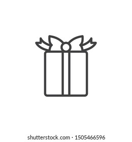 Present box with bow line icon. linear style sign for mobile concept and web design. Gift box outline vector icon. Symbol, logo illustration. Vector graphics